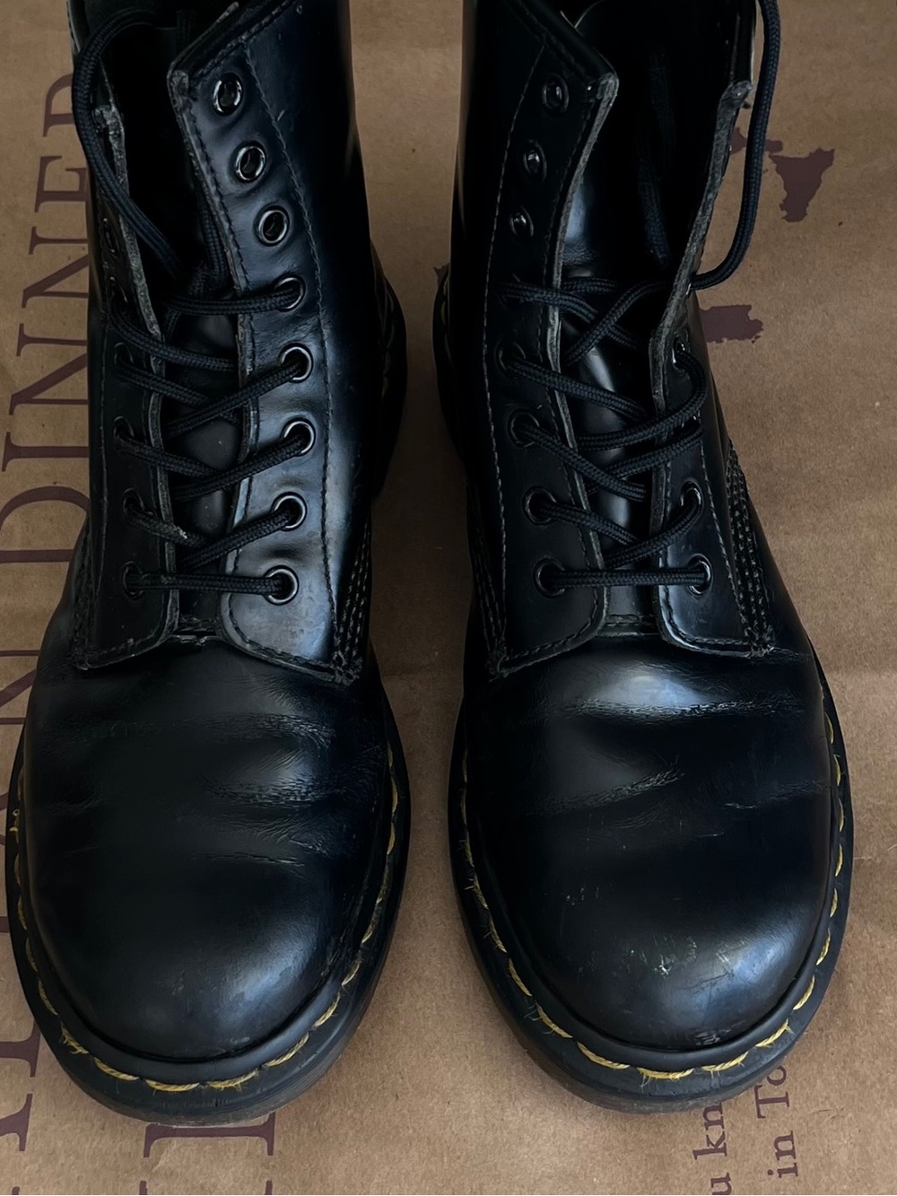 Dr Martens Black Leather Lace-Up Combat/Moto Boots
